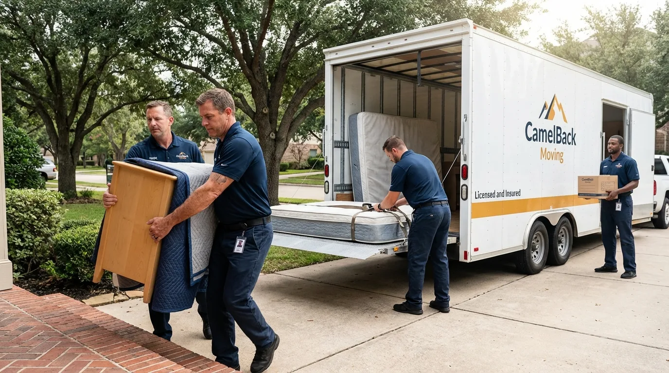 Crew loading residential truck for cross-state move from Vail, AZ