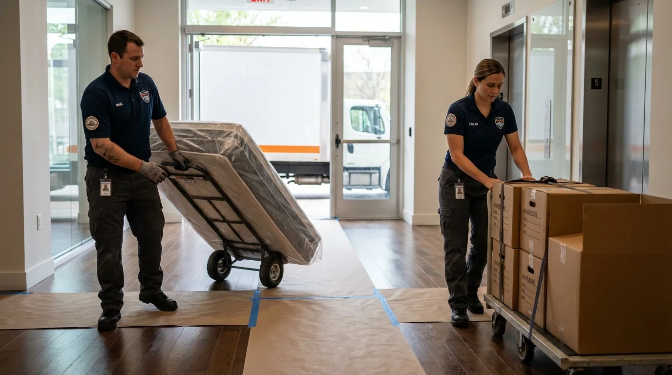 Professional apartment movers loading elevator in Vail, AZ