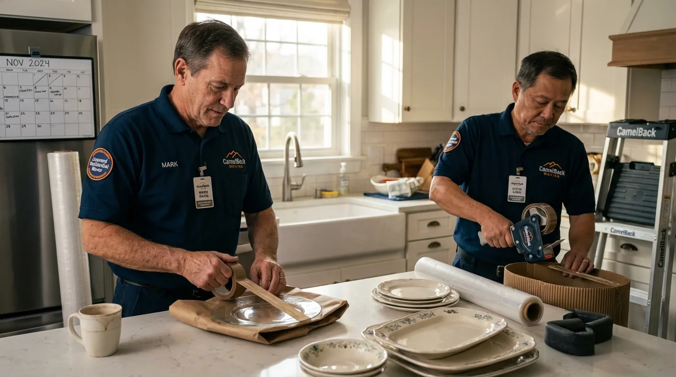 Professional crew packing kitchen dishware in Vail, AZ